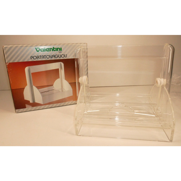 VTG Clear Plastic Napkin Holder by Valentini 1990's Lillian Vernon With Box - Picture 1 of 11